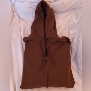 Aritzia TNA Extra Fleece Boyfriend Zip Cotton Hoodie - Brown (Large)